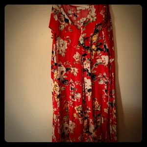 E&M Red Floral Wrap Dress